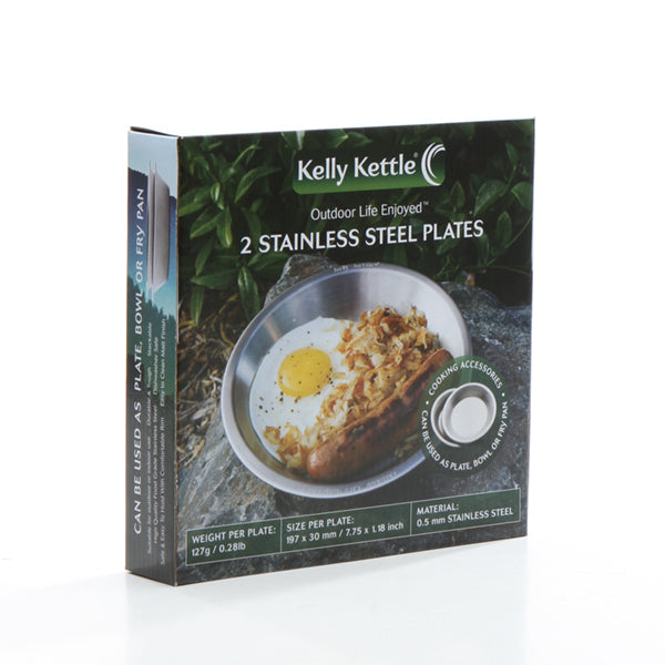 PLATES - 2 x Classic Stainless Steel Camping Plates